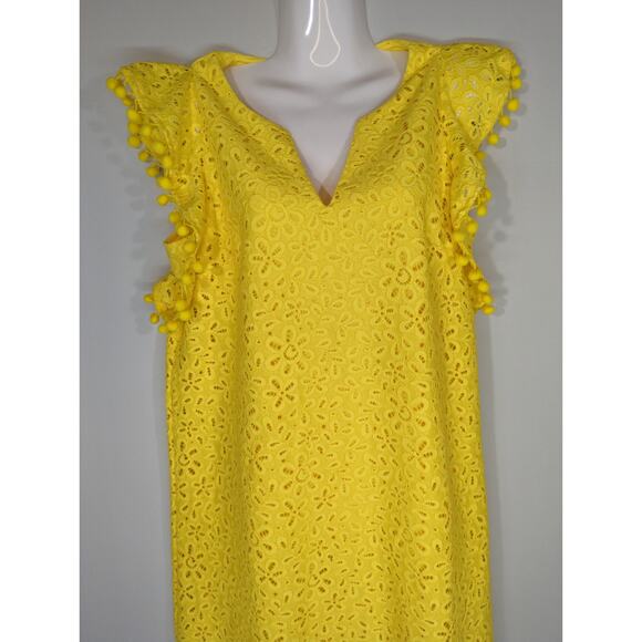 Charter Club Lace Eyelet Yellow Flutter Sleeve Mini Dress Medium NWT Retro Chic - Picture 3 of 10